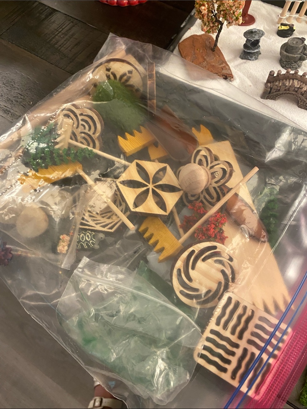 Mini Zen Garden Kit with Pink & Green Trees. Comes with many accessories. - Picture 2 of 3